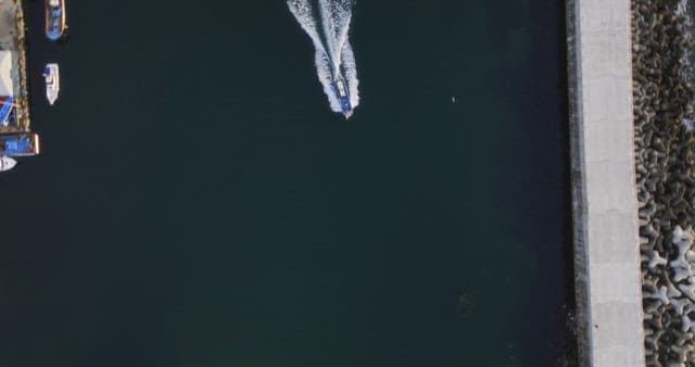 Boat speeding through the harbor