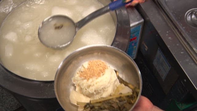 Appetizing and cold radish noodles prepared in a restaurant kitchen