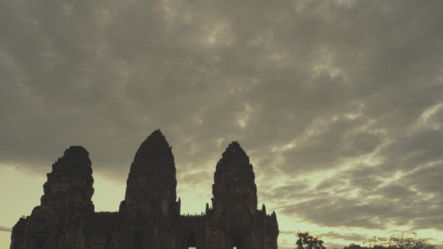 Silhouette of an Ancient Temple Illuminated by Dawn