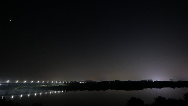 Scenery from night to morning on the quiet riverside