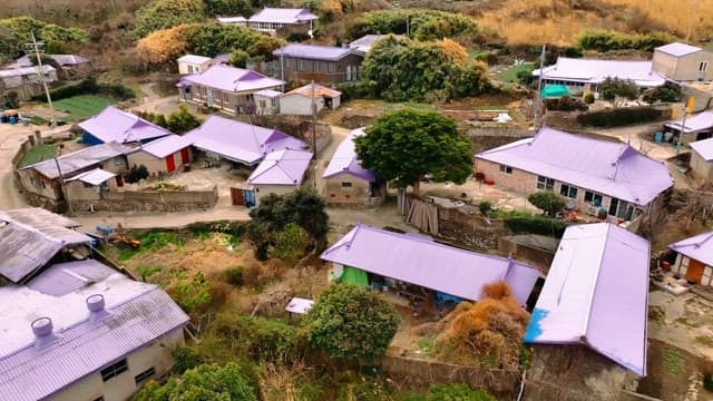 Village with traditional Korean houses