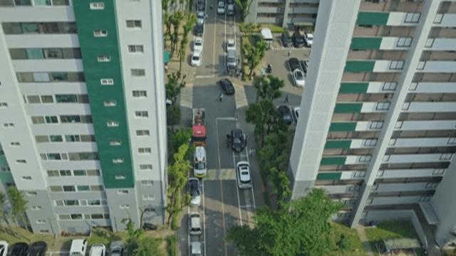 Aerial View of Parking Lots and Apartment Complexes