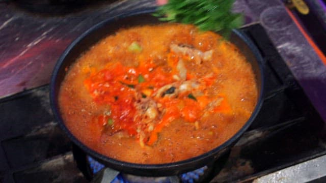 Spicy shaggy sea raven stew boiled with vegetables