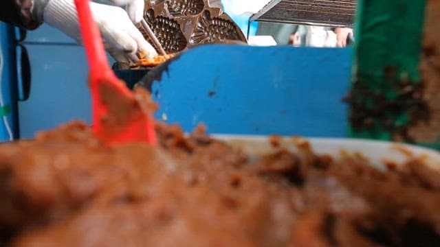 Sweet red bean filling prepared next to the fish-shaped pastry mold