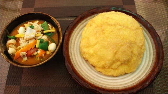 Traditional Asian Cuisine with Omelette and Soup
