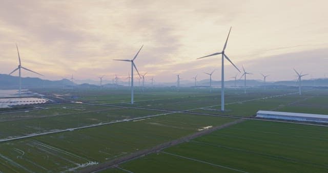 Wind turbines in a vast green field