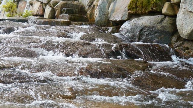 Water flowing over rocks in a natural stream