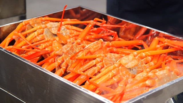 Fresh crabs being prepared in a steamer
