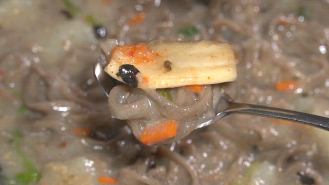 Spoon of Potato Ball Soup, the Korean Local Dish