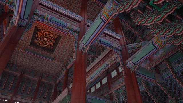 Inside Gyeongbokgung Palace, with the splendid Dancheong