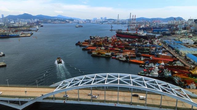 Busy Industrial Port Full of Cargo Ships