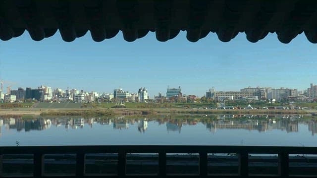 City View from Traditional Pavilion Over Lake