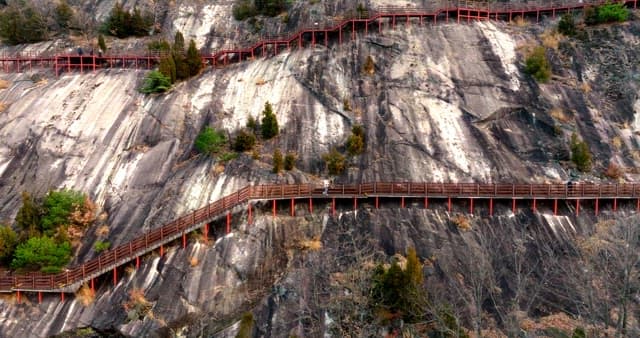 Aerial View of Hikers on Mountain Pathway