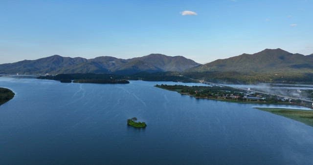 Serene river surrounded by mountains