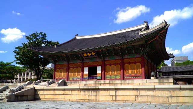 Junghwajeon Hall at Deoksugung Palace, a historic palace in Korea on a sunny day