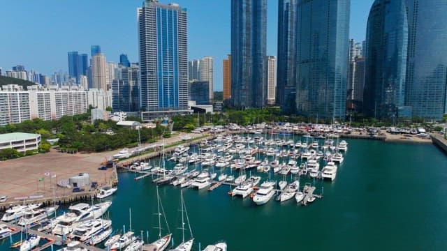 Busan's coastline with skyscrapers and yacht marinas