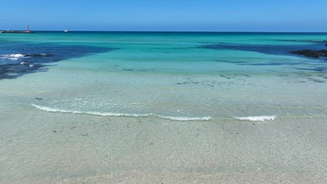 Serene beach with clear blue water