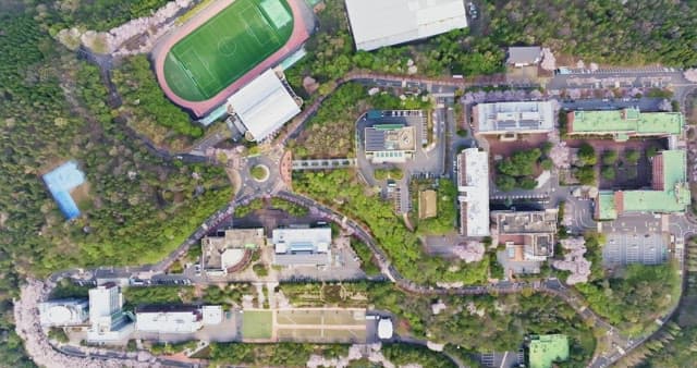View of a campus with sports fields