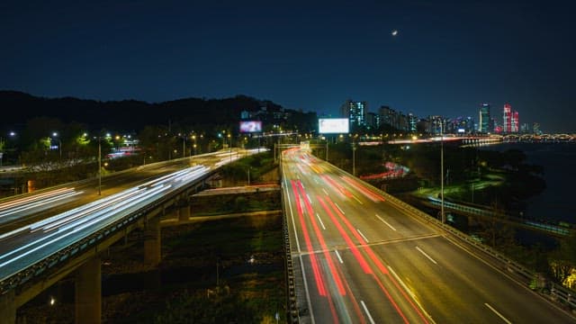 Light Trails and Night View Created by Urban Traffic