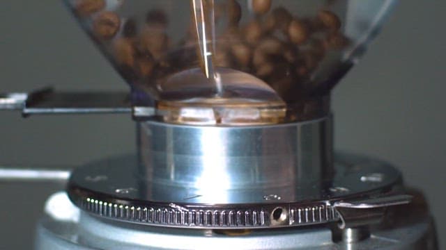 Barista Preparing Coffee by Grinding Coffee Beans in Grinder