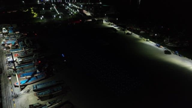 Light show using drones at the port