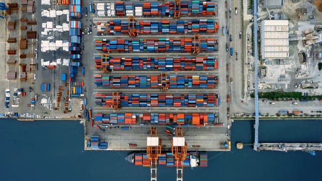 Overhead View of Bustling Shipping Port