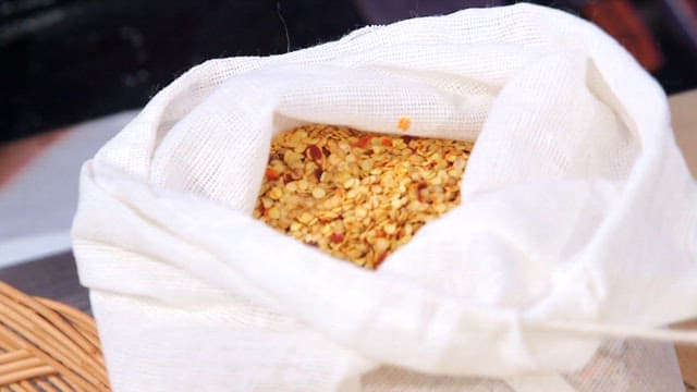 Dried pepper seeds in a bag