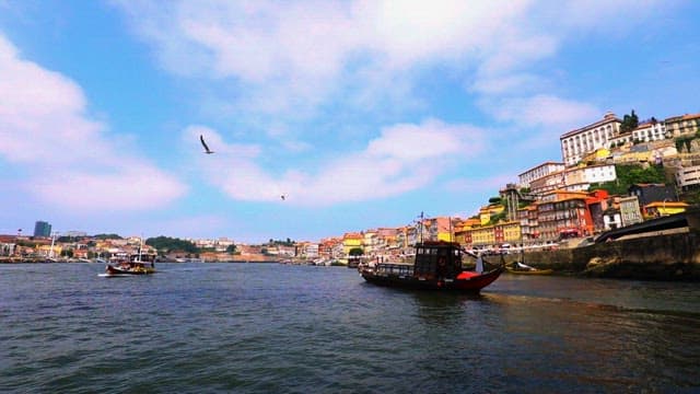 Boats and colorful houses along the Douro riverside