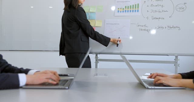 Business Presentation with Whiteboards and Laptops