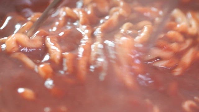 Chopstickful of thick, warm red bean noodle