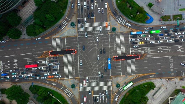 Busy city intersection with traffic