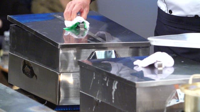Fresh red crab prepared in a steamer in the kitchen