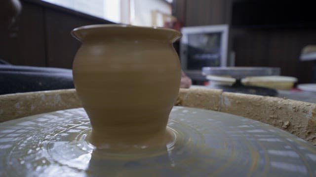 Pottery clay spinning on a pottery wheel