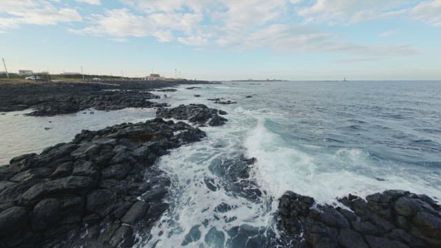 Rocky coastline with waves crashing