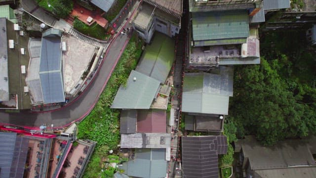 Aerial view of a dense hillside town