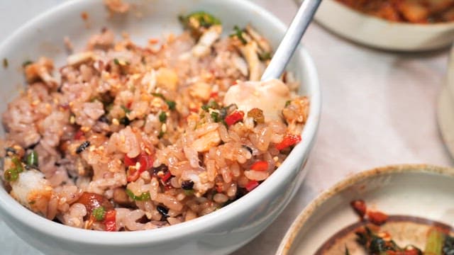 Deliciously mixed rice at a restaurant