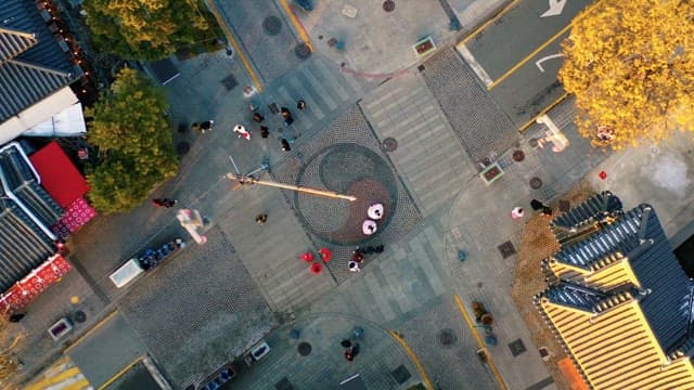 Scenery of an Intersection in a Hanok Village with Visitors