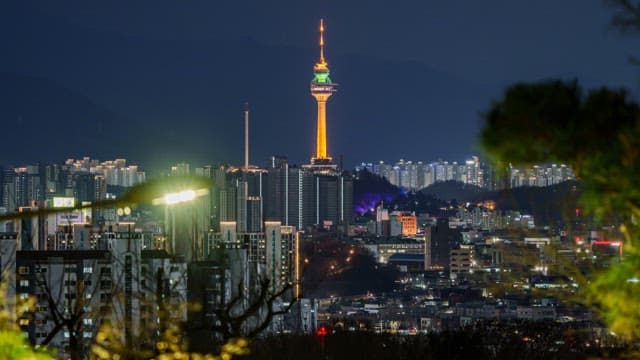 Night View of the City with Illuminated Towers