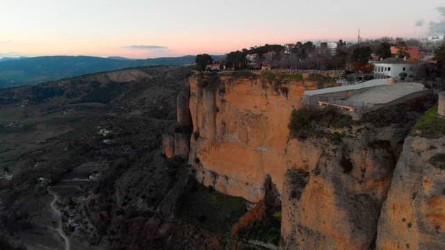 Scenic cliffside village at sunset
