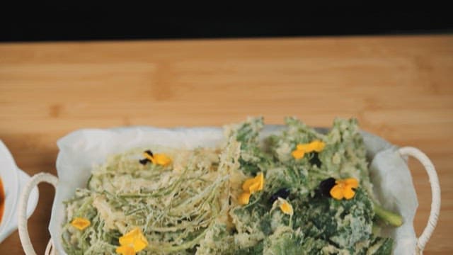 Fresh Vegetable Fritters Topped with Edible Flowers