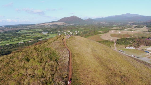 Scenic mountain trail with hikers