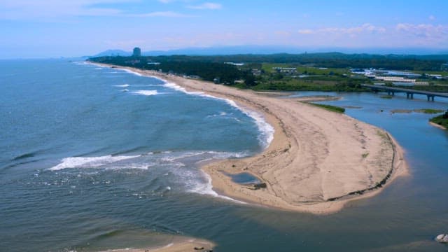 Beach with Long Protruding Sand Islands