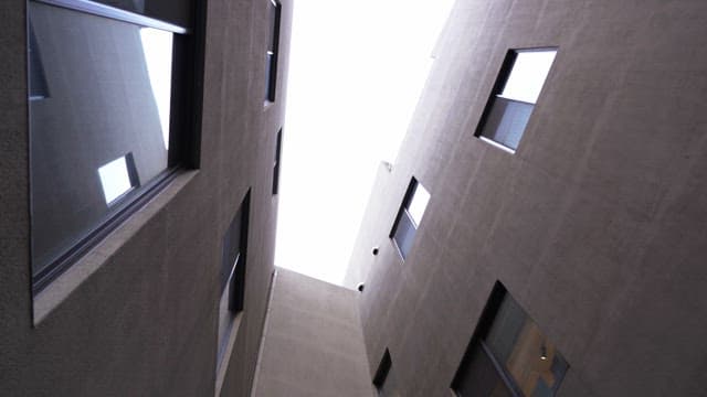 View of tall buildings from below