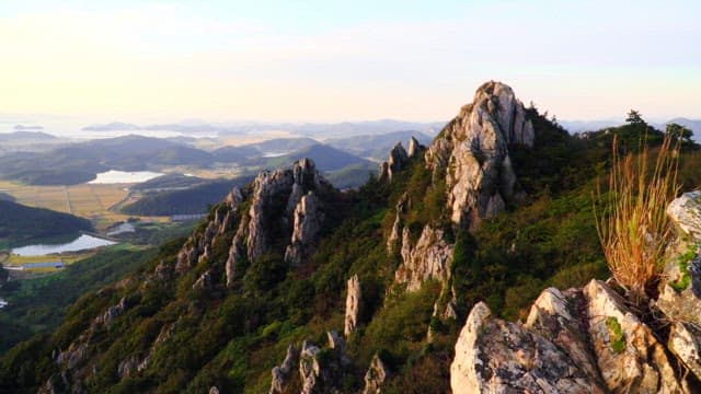 Spectacular rocky mountain range at sunset