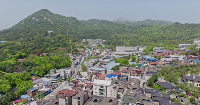 Traditional Korean houses in a cityscape