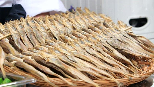 Dried fish arranged in a basket