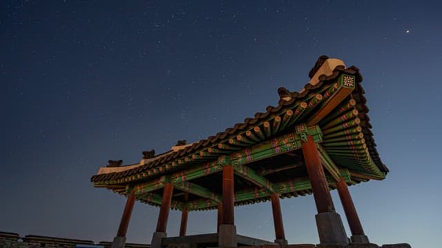 Traditional Korean Architecture under Starry Sky