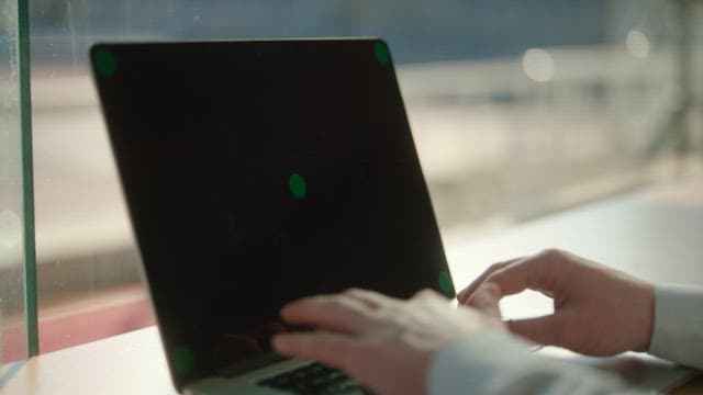 Person Working on Laptop Near Window