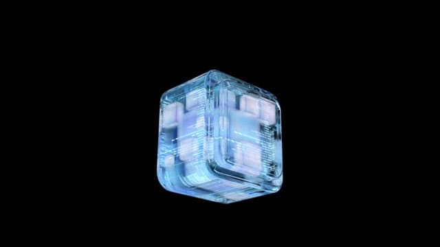 Futuristic Rotating Holographic Cube Displaying Data