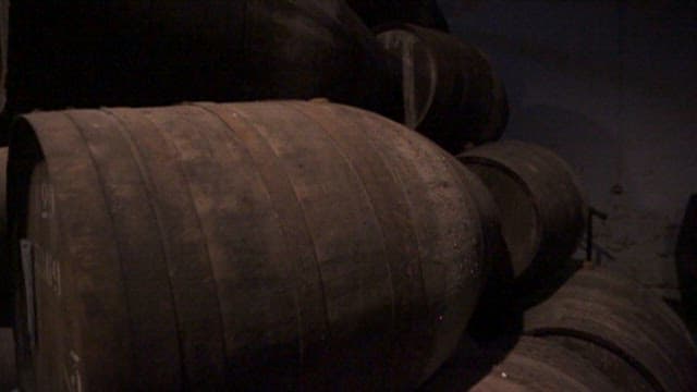 Large Wooden Barrels in a Fdimly Lit Storage Room